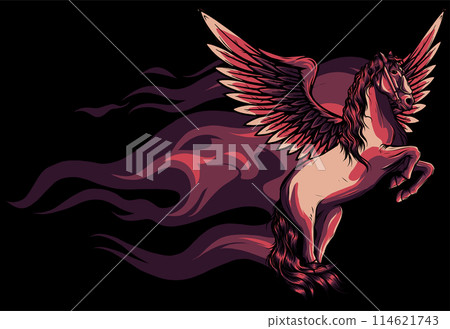 vector illustration of Pegasus with flames on black background 114621743