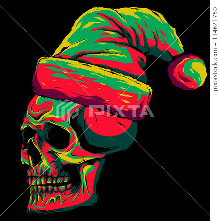 vector illustration skull wearing Santa Claus hat on black background vector illustration skull wearing Santa Claus hat on black background 114621750