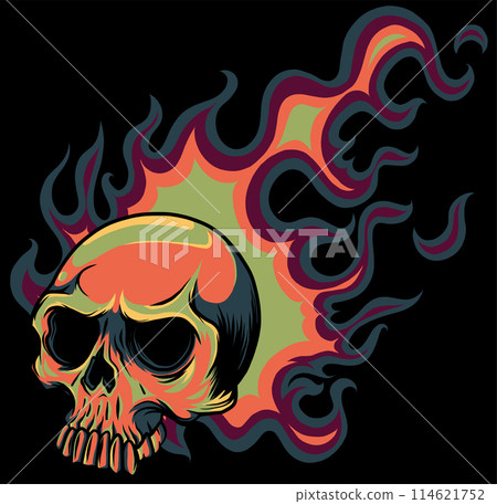 Skull on Fire with Flames Vector Illustration on black background 114621752