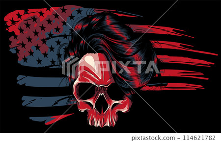 woman Skull and flag usa. Vector illustration on black background woman Skull and flag usa. Vector illustration on black background 114621782