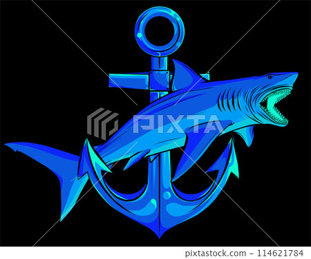 white shark with anchor on black background. vector illustration design white shark with anchor on black background. vector illustration design 114621784