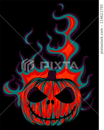 halloween pumpkin with flames on black background. vector illustration design 114621795