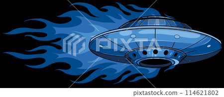 ufo with flames on black background. vector illustration design ufo with flames on black background. vector illustration design 114621802