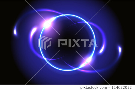 Abstract fantastic background with neon glowing round frame and space portal into another dimension 114622052