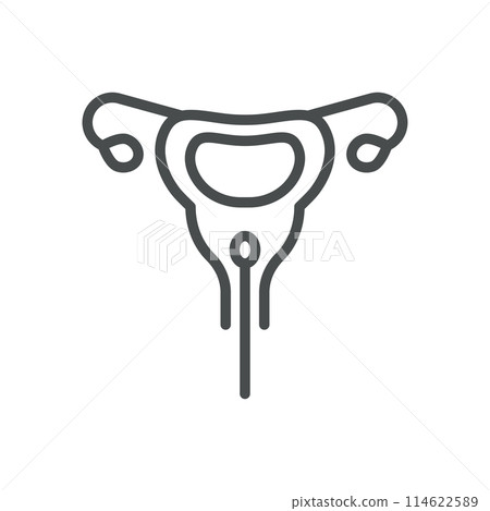 Gynecology Examination Icon. Vector Linear Illustration of Uterus and Medical Instrument, Representing Gynecological Checkup Procedure. Isolated Outline Medical Sign. 114622589
