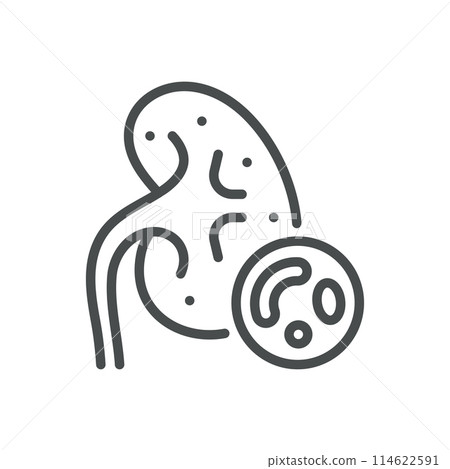 Kidney Infection Abscess Icon. Vector Linear Illustration of Kidney with Bacterial Infection, Representing Abscess and Kidney Infection. Isolated Outline Medical Sign. 114622591