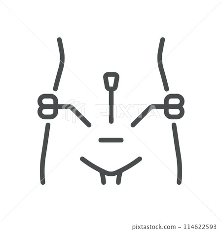 Laparoscopy Icon. Vector Linear Illustration of Minimally Invasive Surgical Procedure with Instruments in Abdomen. Isolated Outline Medical Sign. 114622593