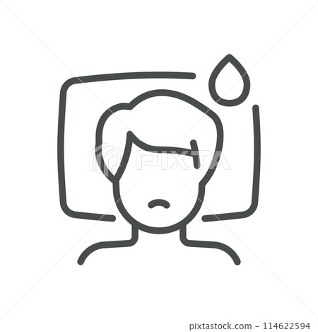 Nocturia Icon. Vector Illustration of Person in Bed with Urine Drop, Representing Frequent Nighttime Urination. Isolated Outline Medical Sign. 114622594