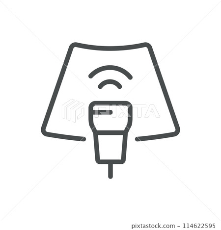 Ultrasound Icon. Vector Illustration of Ultrasound Machine with Transducer, Representing Diagnostic Imaging Technique. Isolated Outline Medical Sign. Ultrasound Icon. Vector Illustration of Ultrasound Machine with Transducer, Representing Diagnostic Imaging Technique. Isolated Outline Medical Sign. 114622595