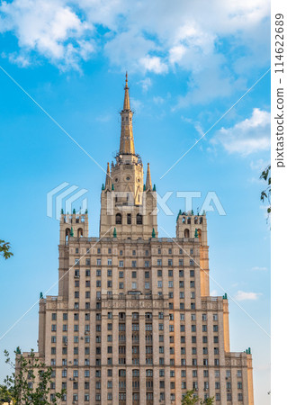 The view on the residential Stalinist high-rise building on Kudrinskaya Square. It is the one of seven Stalinist skyscrapers built in 1947-1954. The view on the residential Stalinist high-rise building on Kudrinskaya Square. It is the one of seven Stalinist skyscrapers built in 1947-1954. 114622689
