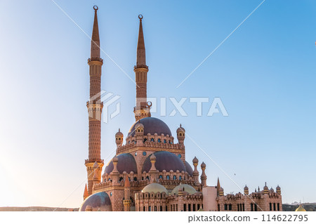 Beautiful Al Mustafa Mosque in Old Town of Sharm El Sheikh in Egypt, at sunset 114622795