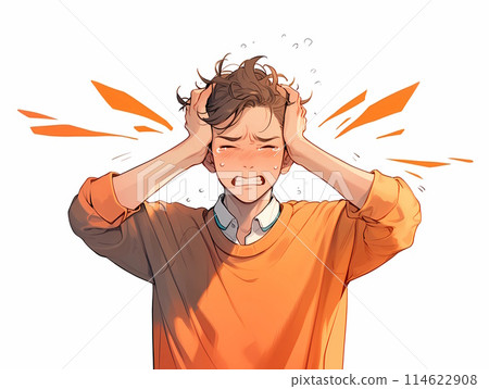 Frustrated young man holding his head and crying Frustrated young man holding his head and crying 114622908