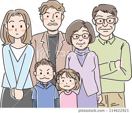 人物插畫_一家3代6口人_爸爸_媽媽_男生_女生_祖父母 114622921