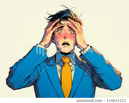 A businessman blushing and sweating with embarrassment A businessman blushing and sweating with embarrassment 114623131