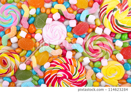 Assorted mix of various candies and jellies Assorted mix of various candies and jellies 114623284