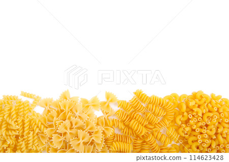 Delicious mixed pasta isolated on a white background 114623428