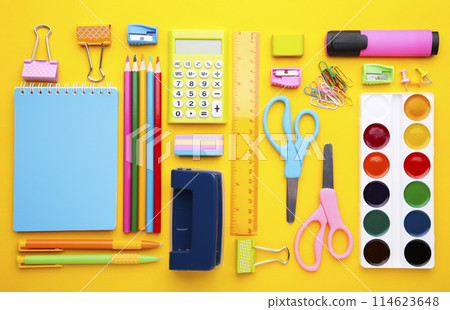 Back to school concept on yellow background 114623648