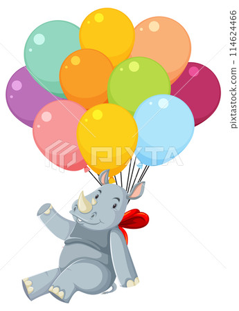 Joyful Elephant Flying with Colorful Balloons 114624466