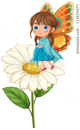 Butterfly Girl on a Daisy Flower 114624477