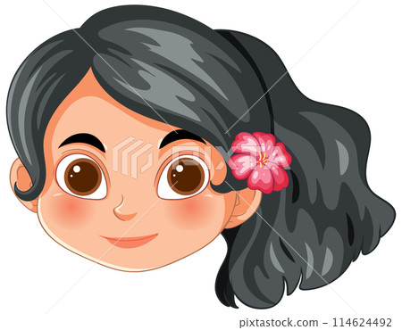 Cheerful Girl with Flower in Hair Cheerful Girl with Flower in Hair 114624492