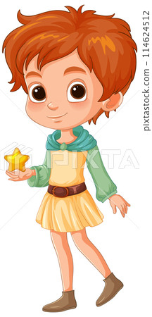 Young Girl Holding a Star Illustration 114624512