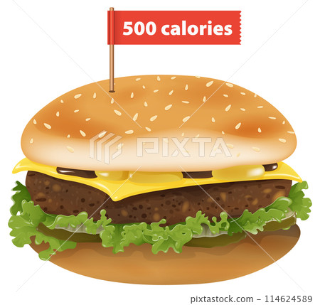 Cheeseburger with Calorie Count 114624589