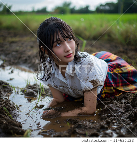 學生躺在稻田裡 114625128