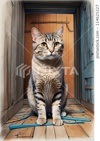 Domestic Shorthair Sketch Color Wall Art. 114625227