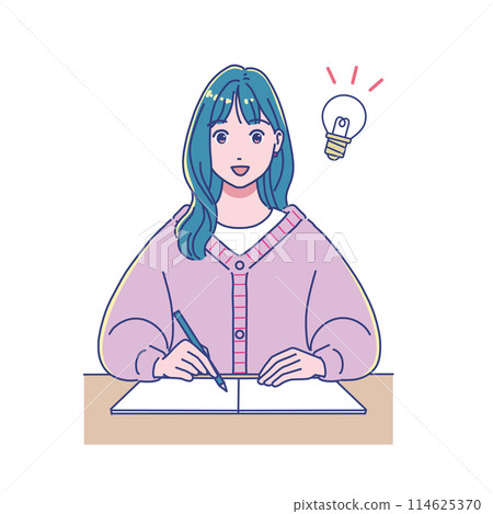 動漫風格的女學生在桌上學習 動漫風格的女學生在桌上學習 114625370