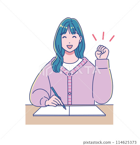 Anime-style female student studying at a desk 114625373
