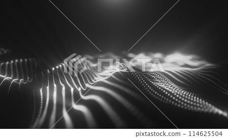Black and white energy magic waves high tech digital iridescent morphing with light rays lines and energy particles. Abstract background Black and white energy magic waves high tech digital iridescent morphing with light rays lines and energy particles. Abstract background 114625504
