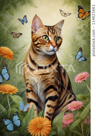 Bengal Cat Sketch Color Wall Art. 114625661
