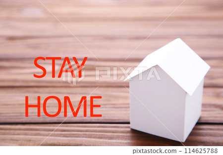 Stay at home to reduce risk of infection and spreading the virus. Save planet from corona virus. Stay safe, stay inside home. Composition on blue background Stay at home to reduce risk of infection and spreading the virus. Save planet from corona virus. Stay safe, stay inside home. Composition on blue background 114625788