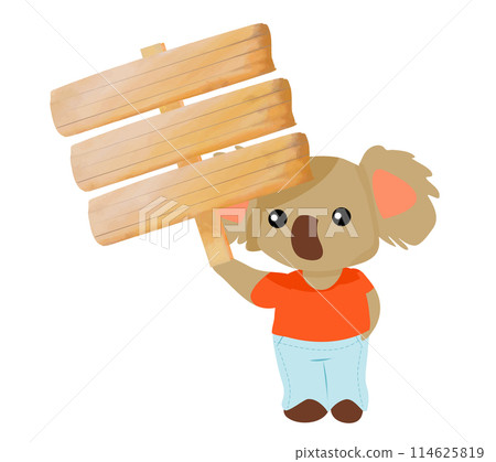 Cute Koala animal holding a wooden sign 114625819