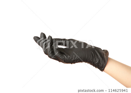 Hand in black leather gloves isolated on white background Hand in black leather gloves isolated on white background 114625941