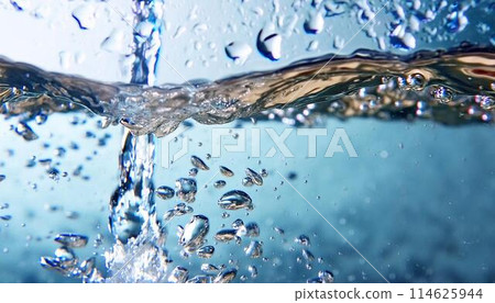 Drops and splashes falling into a stream of water 2 114625944