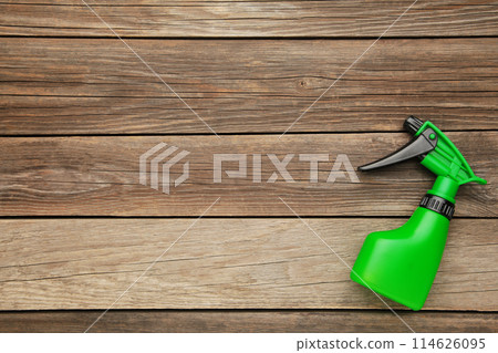 Green plant sprayer on grey background with copy space 114626095