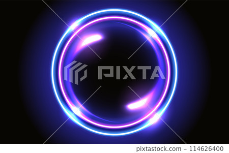 Abstract fantastic background with neon glowing round frame and space portal into another dimension Abstract fantastic background with neon glowing round frame and space portal into another dimension 114626400