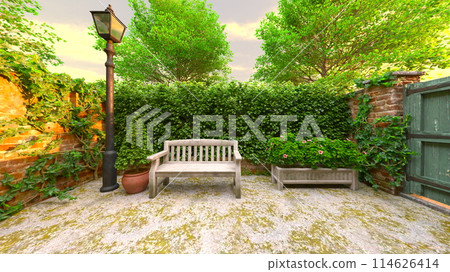 有白色長椅的後院 有白色長椅的後院 114626414