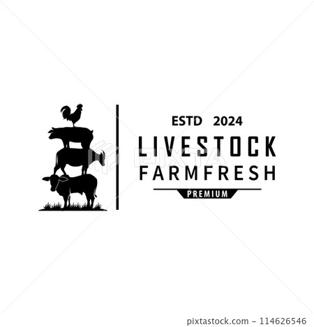 Cattle Farm Livestock Logo, Farm Garden Land Agriculture Retro Vintage Emblem Design 114626546