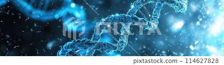 Abstract blue DNA molecular tech background. Generative AI 114627828