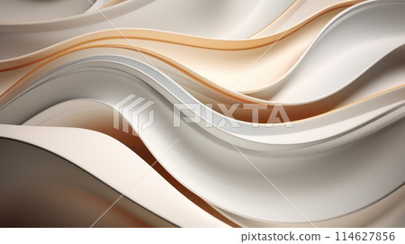 Golden and white smooth liquid waves abstract background. Generative AI 114627856