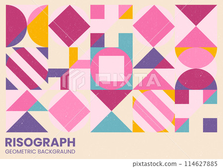 Poster with riso print effect.Seamless geometric pattern with risograph. Trendy risograph style. Abstract background with grain texture. Beige geometric collage. Minimalist retro style texture Poster with riso print effect.Seamless geometric pattern with risograph. Trendy risograph style. Abstract background with grain texture. Beige geometric collage. Minimalist retro style texture 114627885