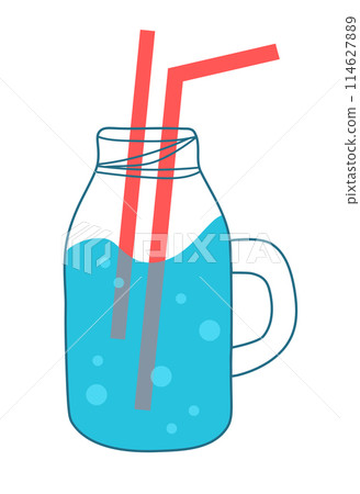 Drink more water. Bottle with straw. Glass for drinking. Vector flat illustration. Drink more water. Bottle with straw. Glass for drinking. Vector flat illustration. 114627889