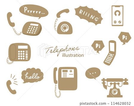 Various telephone illustration set, sepia 114628032
