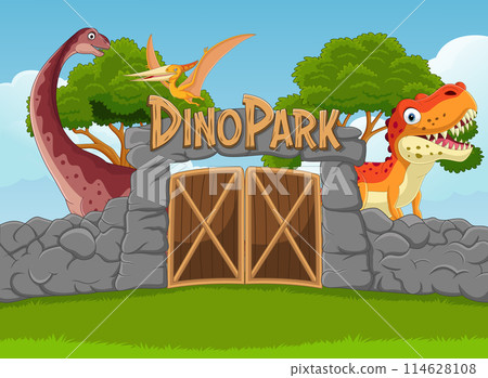 Cartoon dino park with dinosaurs in it 114628108