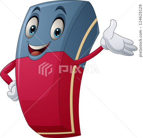 Cartoon eraser waving hand on white background Cartoon eraser waving hand on white background 114628129