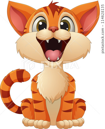 Cartoon happy little kitten laughing 114628135