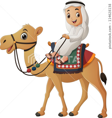 Cartoon Arab boy riding camel Cartoon Arab boy riding camel 114628138