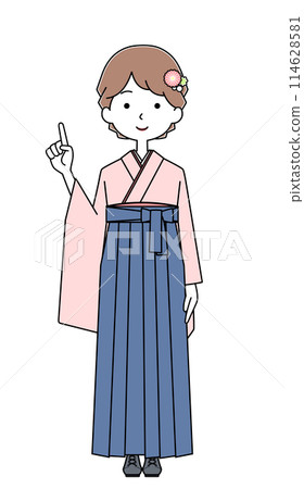 Illustration of a female college student wearing a hakama 114628581